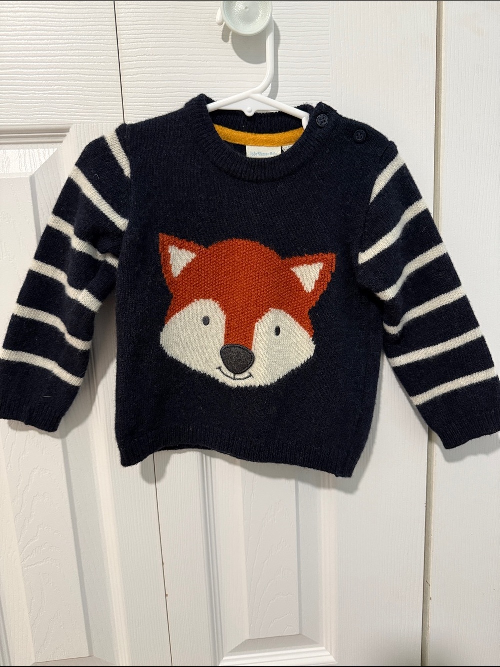 JoJo Maman Bebe Navy Sweater with Rust Fox Motif